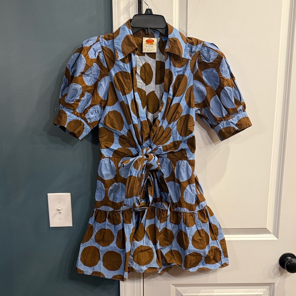 FARM Rio Blue and Brown Polka Dot Mini Dress - Picture 2 of 4